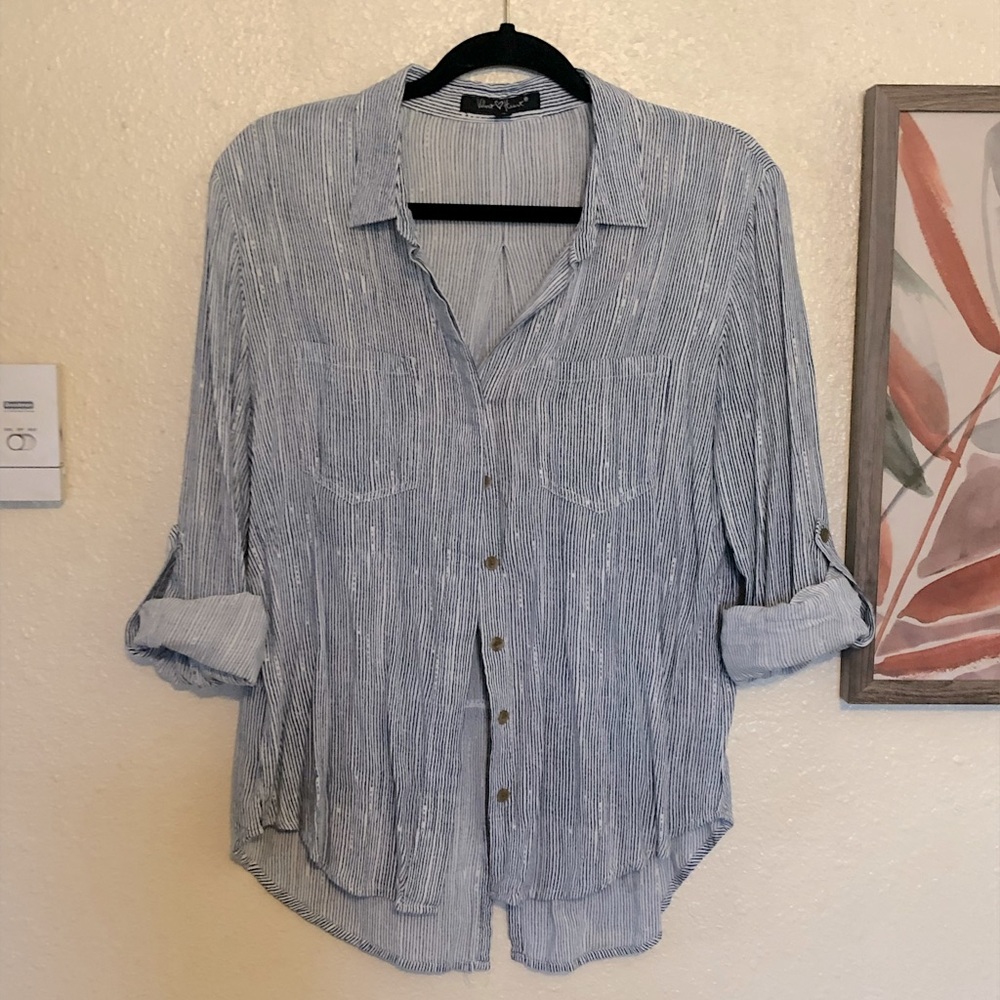 Button down blue and white shirt